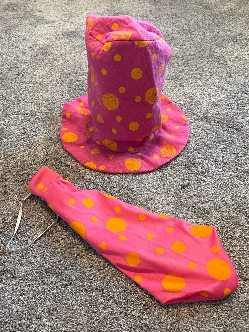 Pink and Orange Polka Dot Clown Costume Hat and Accessory